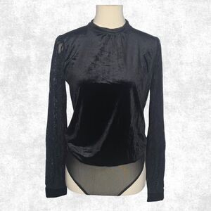 Jealous Tomato Black Velvet Lace Sleeve Bodysuit – Goth Glam Keyhole Back S